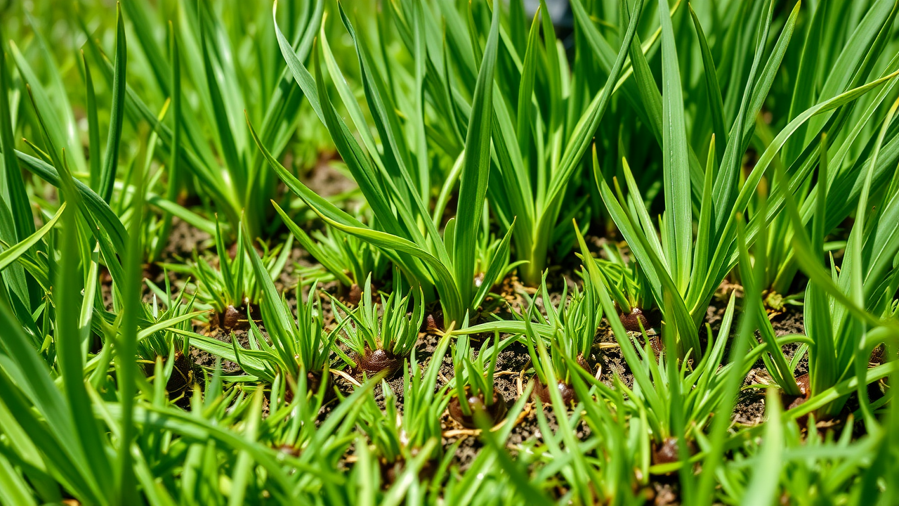 Close-up of professional lawn care aeration in Muskegon, grass blades, technician, healthy soil plugs for fall clean-ups & aeration
