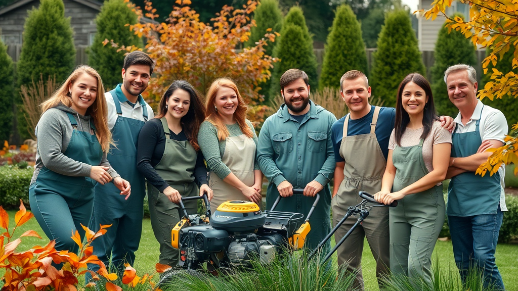 Smiling Muskegon lawn care experts, well-trained diverse team, professional lawn maintenance for fall clean-ups & aeration